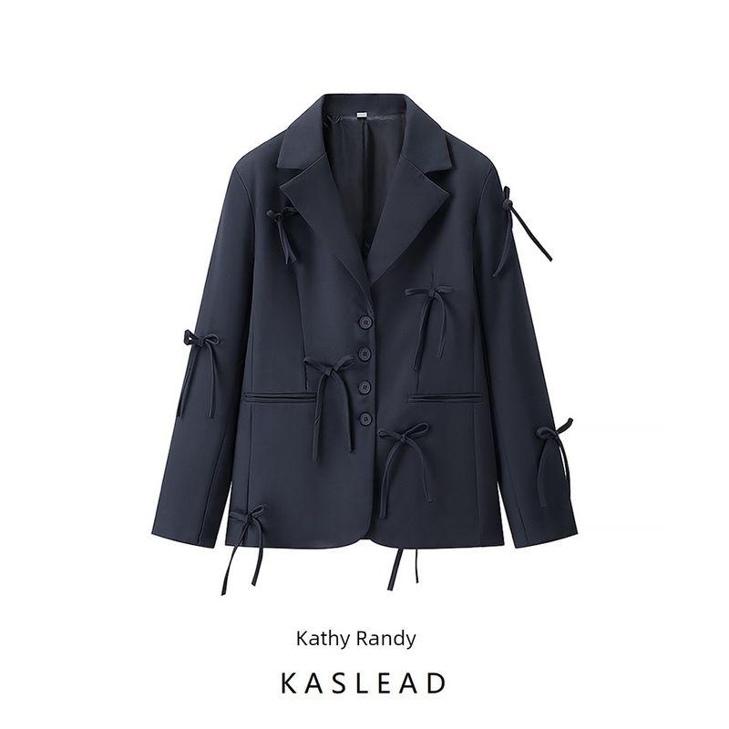Kaslead New Women Clothes Western Style Fashion Simple and Versatile Bow Decoration Blazers
