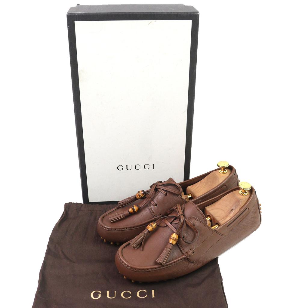 Gucci Driving Shoes Bamboo Tassel Leather Loafers Brown Leather Mens 8.5 367923 Used
