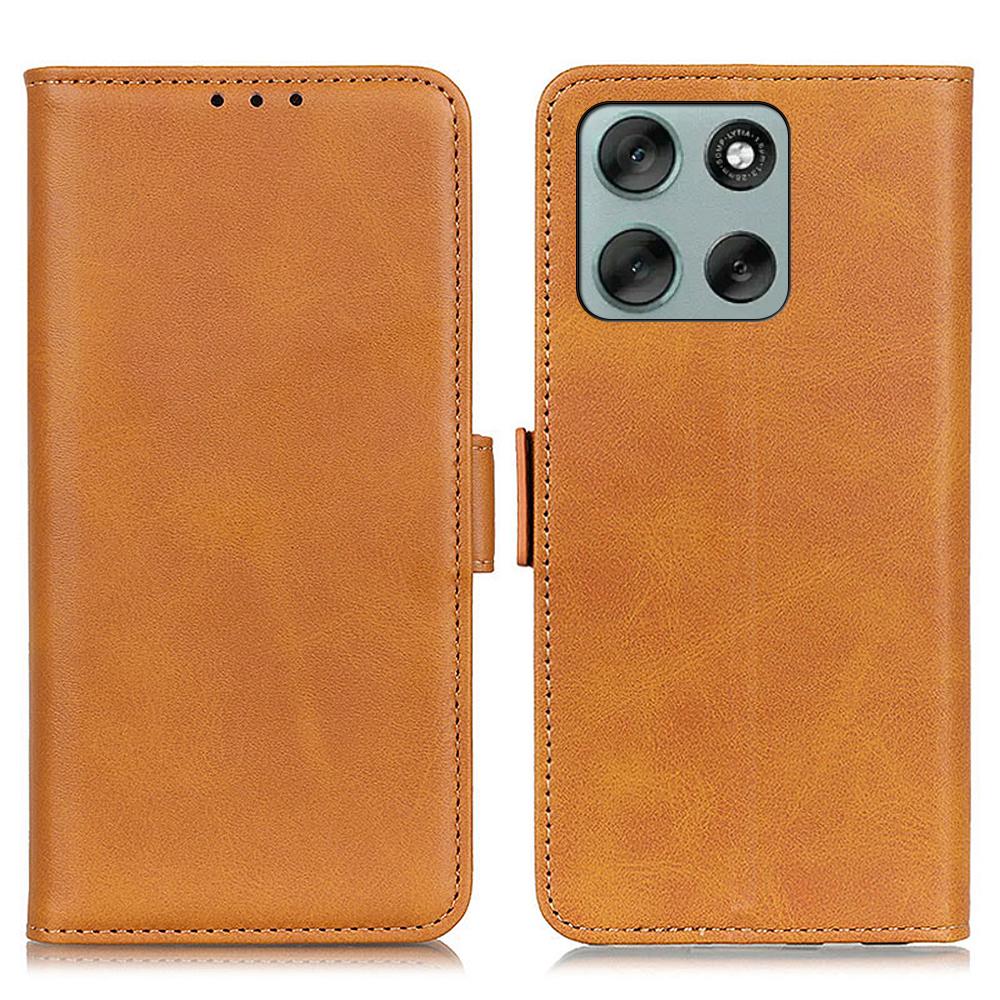 

For Motorola Moto G56 5G Case Stand Cowhide Texture PU Leather Phone Cover Yellow