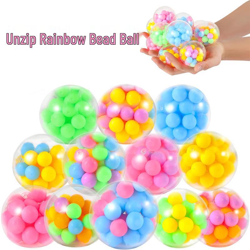 

Rainbow Beads Stress Ball: Soft Rubber TPR Squeeze and Pinch Decompression Toy