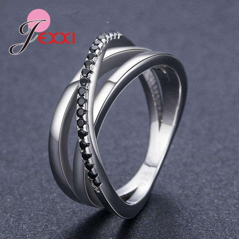 Original 925 Sterling Silver Shinning Black CZ Crystal Finger Ring For Women New Fashion Engagement Wedding Statement Jewelry
