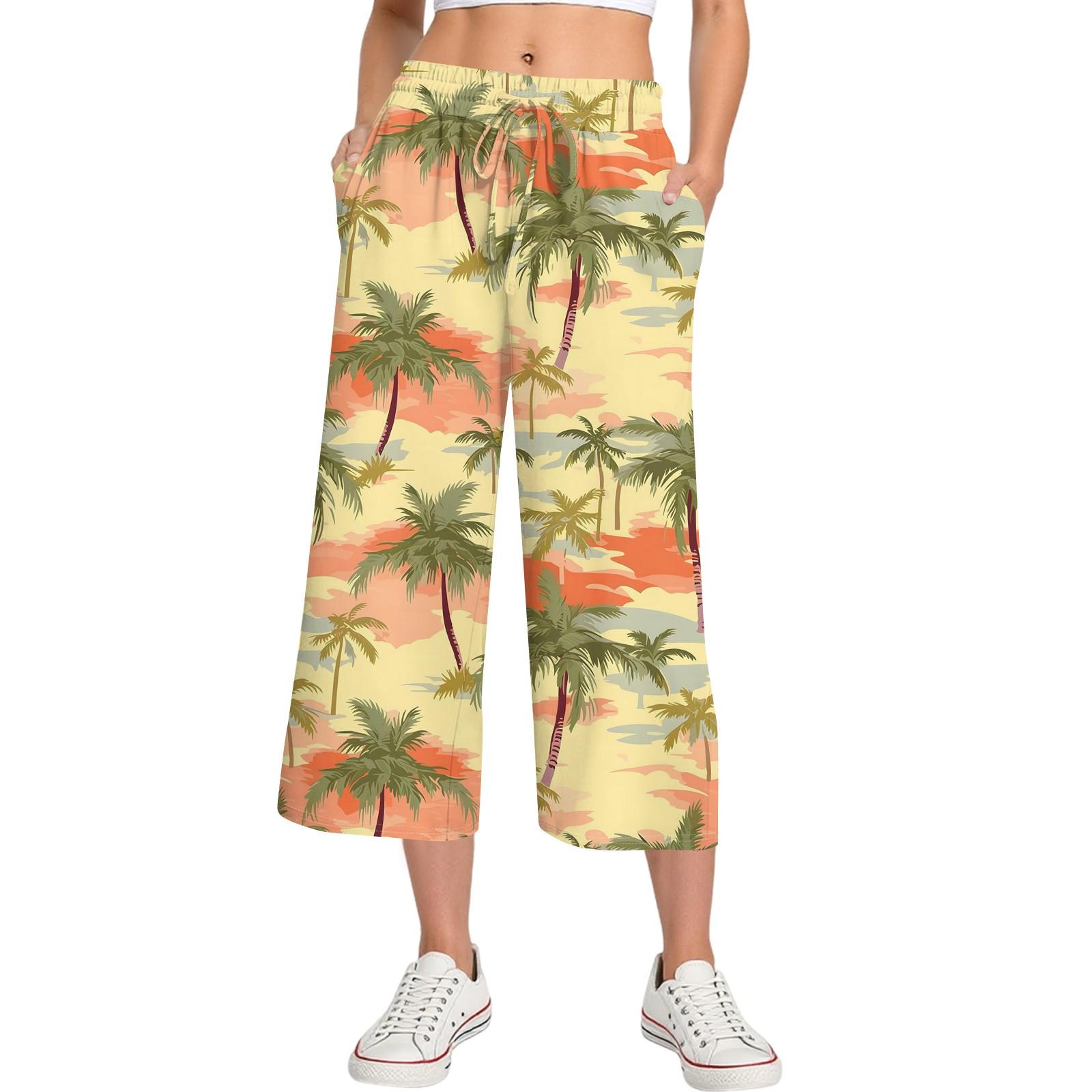 

Женские летние повседневные спортивные брюки с высокой талией и принтом, укороченные брюки свободного покроя M шафрановый