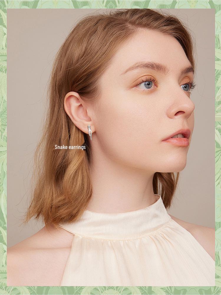 Sterling Silver S925 Snake Earrings with Platinum-Plated Zircon (Model: BSE669)