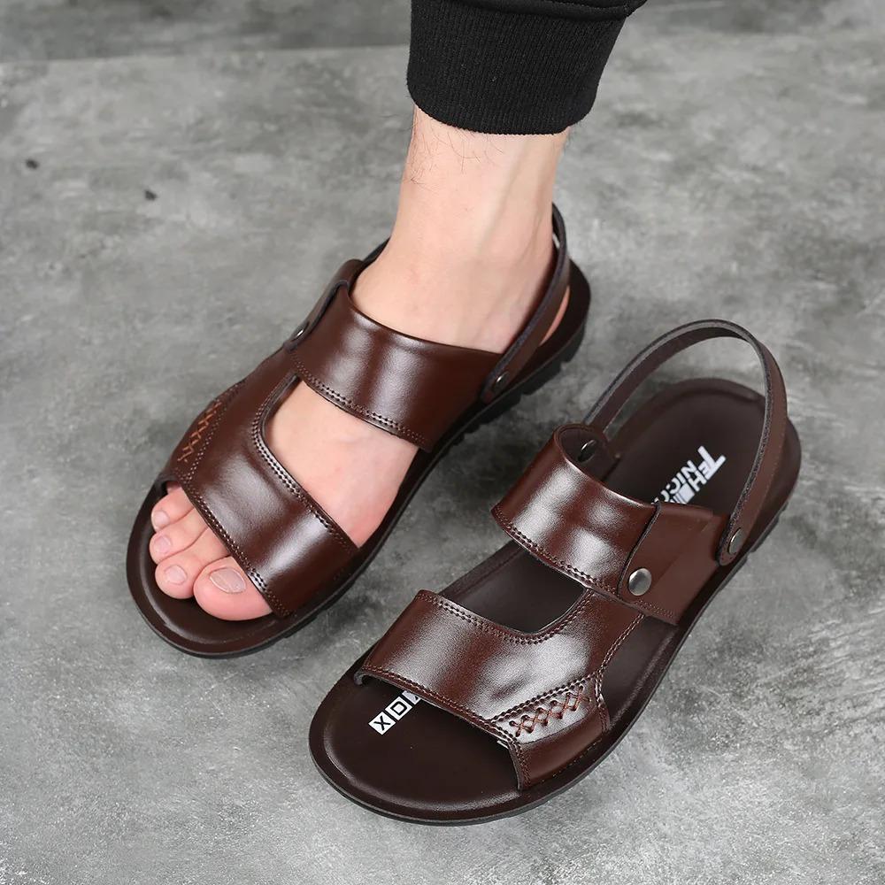 Mode Retro Nähsandalen Transfer Hausschuhe Rutschfest Echtes Rindsleder Schuhe für Herren Bequem Lässig Sommer Mode Britischer Stil