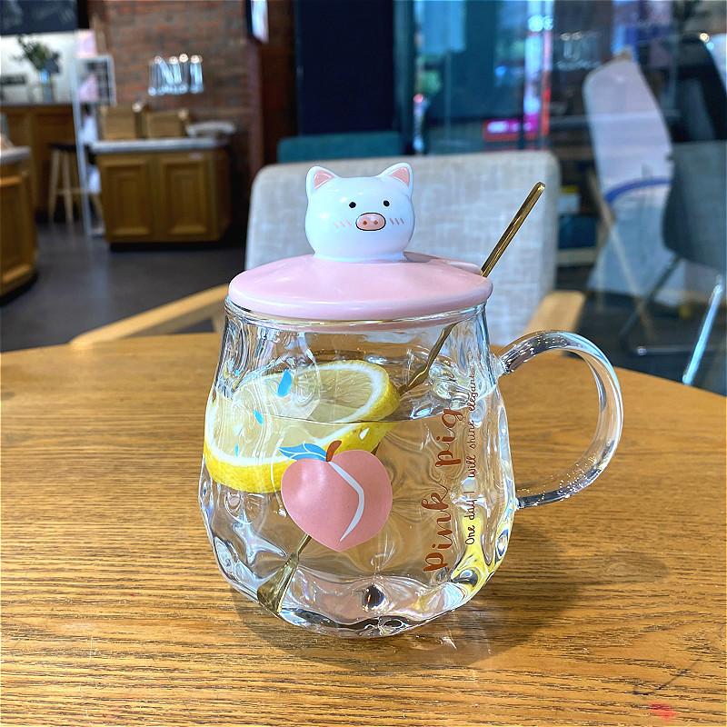 Cute Pig Cup Water Cup Household with Cover Spoon Girl Heart Mug Breakfast Cup Souvenir Ceramic Cup