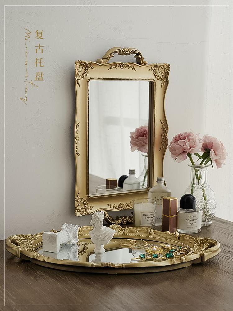 Bandeja de vidro decorativa vintage com espelho, frutas, joias, prato de armazenamento, enfeites de mesa, 2024, novo ZM20409