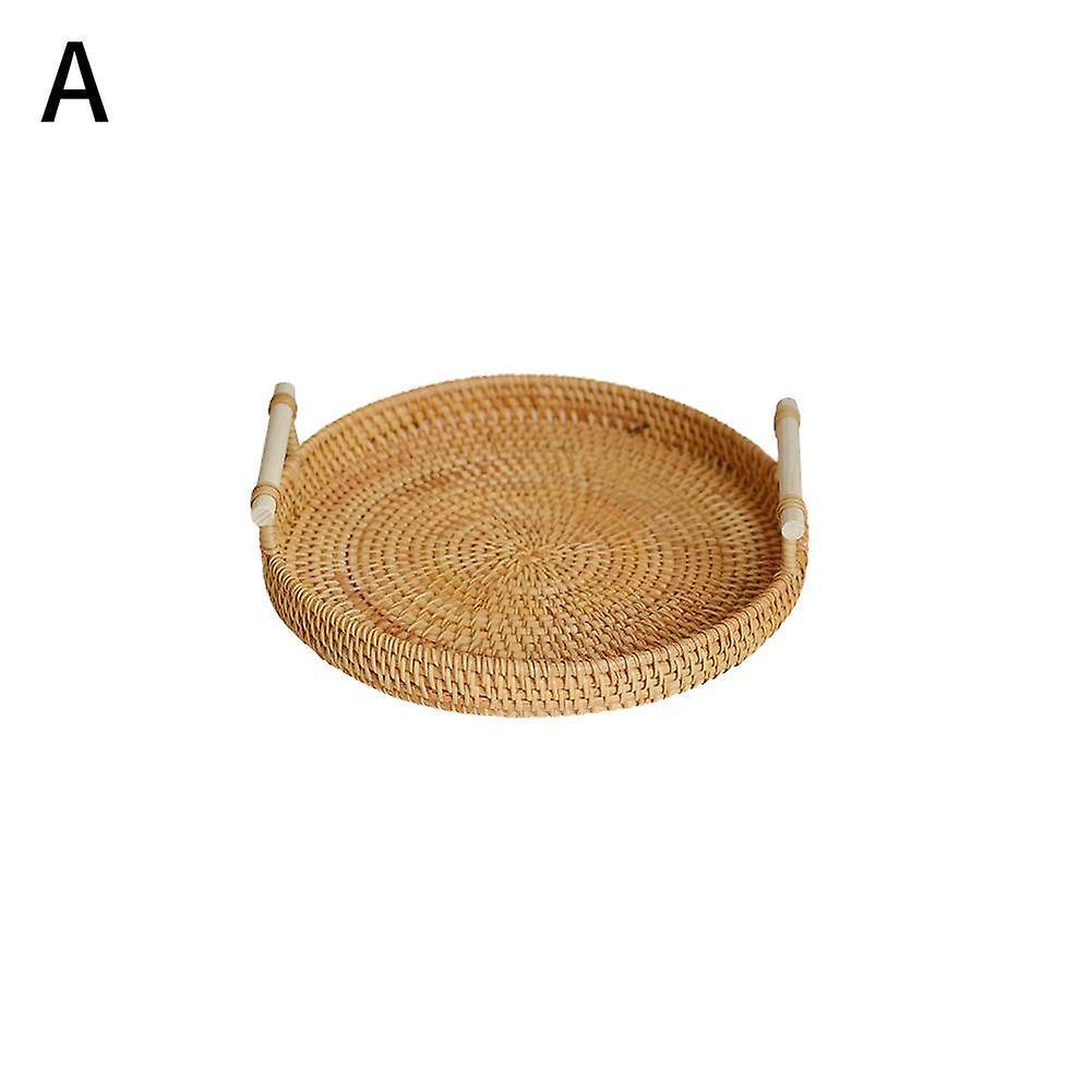 Breakfast Tray Round Wooden Trays Rattan Storage Basket Fruit