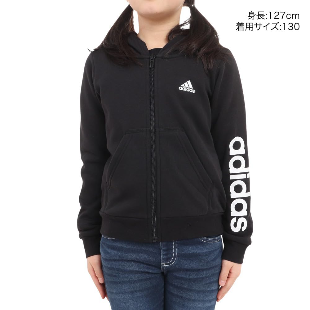 Adidas Essentials Linear Logo Hoodie ECK51 J130 Kids' Full-Zip Black/White (IC3584)
