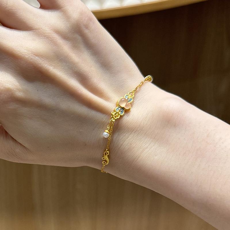 Vintage Wire Drawing Gourd Crystal Bracelets for women Light Luxury Chinese Style Charm bangles Party Wedding Romantic