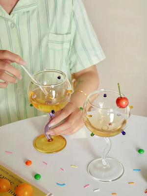 Original Wine Glass Colored Sugar Bean Glass Goblet Creative High-Value Cocktail Glass Ice Cream Dessert Glass Drinking Glasses