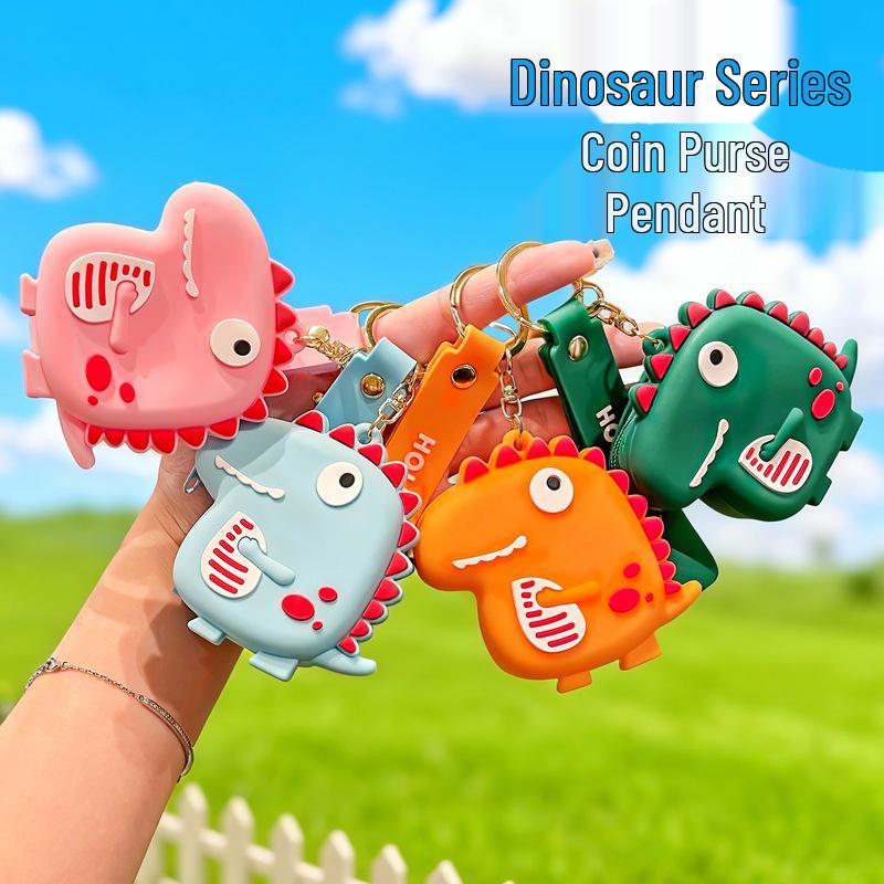 Adorable Dinosaur Silicone Coin Purse & Keychain - Kids' Storage Pouch