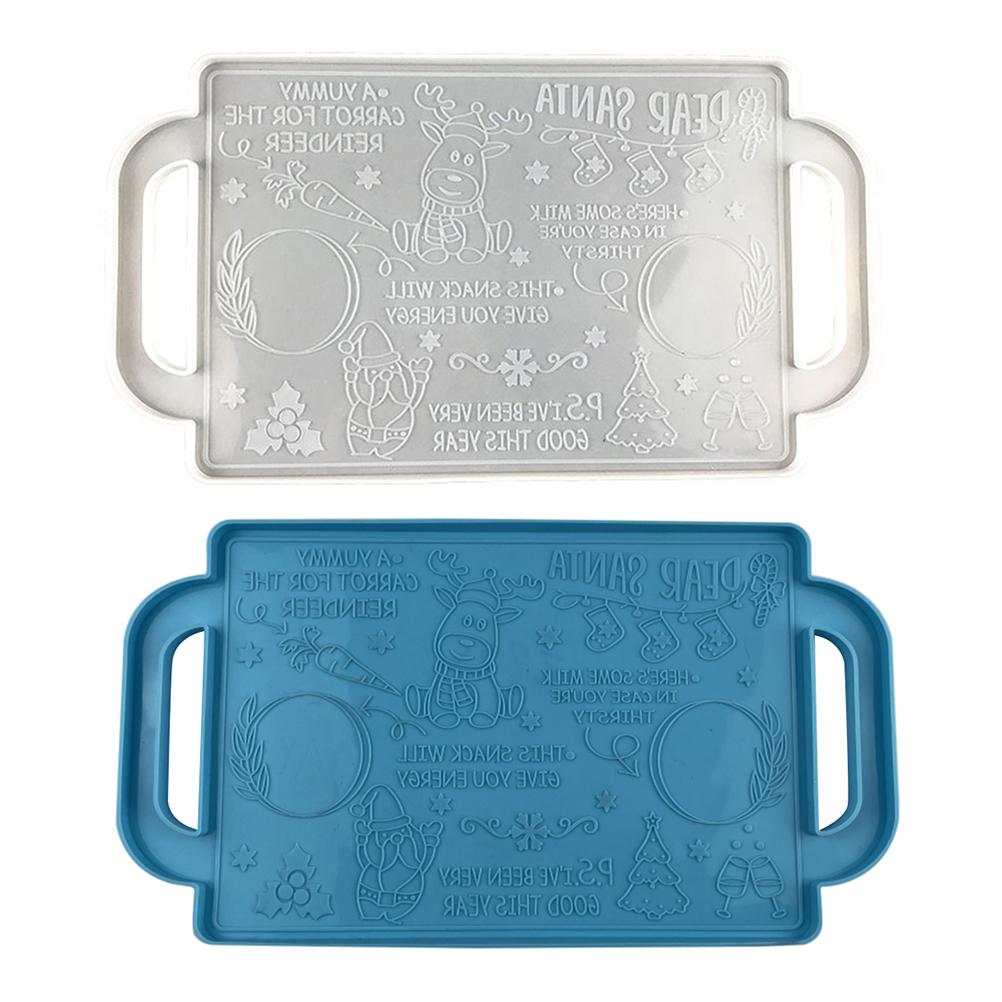 Christmas Tray Mold Silicone Tray Molds for Epoxy Resin Christmas Santa Claus Stocking Tray Mold with Handles for DIY