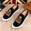 2025 New Men Tide Leather Casual Shoes Fashion Luxury Embroidery Twinkling Rhinestone Flat Shoes Leisure Sneakers Loafers