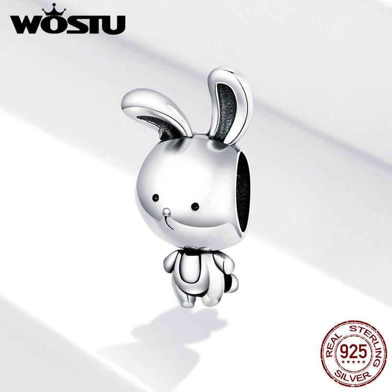 WOSTU Rabbit Charms Real 925 Sterling Silver Cute Rabbit Toy Beads Fit Original Women Bracelets DIY Jewelry Accessories CQC15172