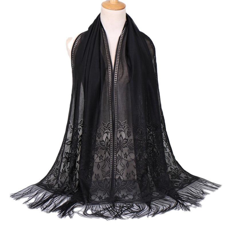 Scarf Cover Solid Color Lace Hollow Fringed Silk Scarf Women's Summer Long Scarf Shawl Elegant