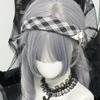 Tian Sheng Handmade Cute Lolita Black & White Plaid Headband with Leather Buckle