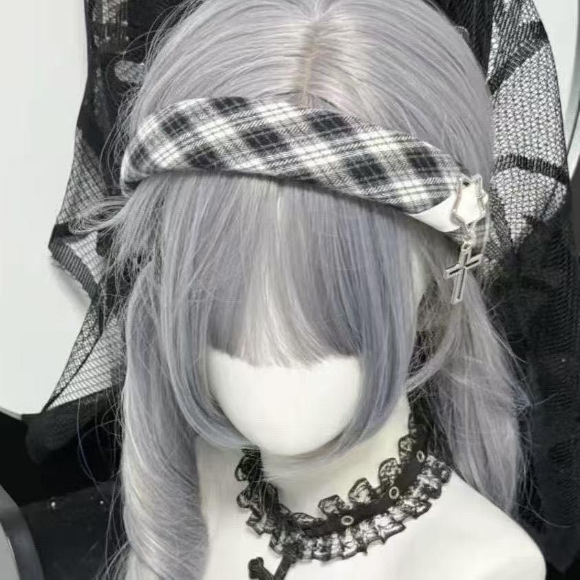 Tian Sheng Handmade Cute Lolita Black & White Plaid Headband with Leather Buckle