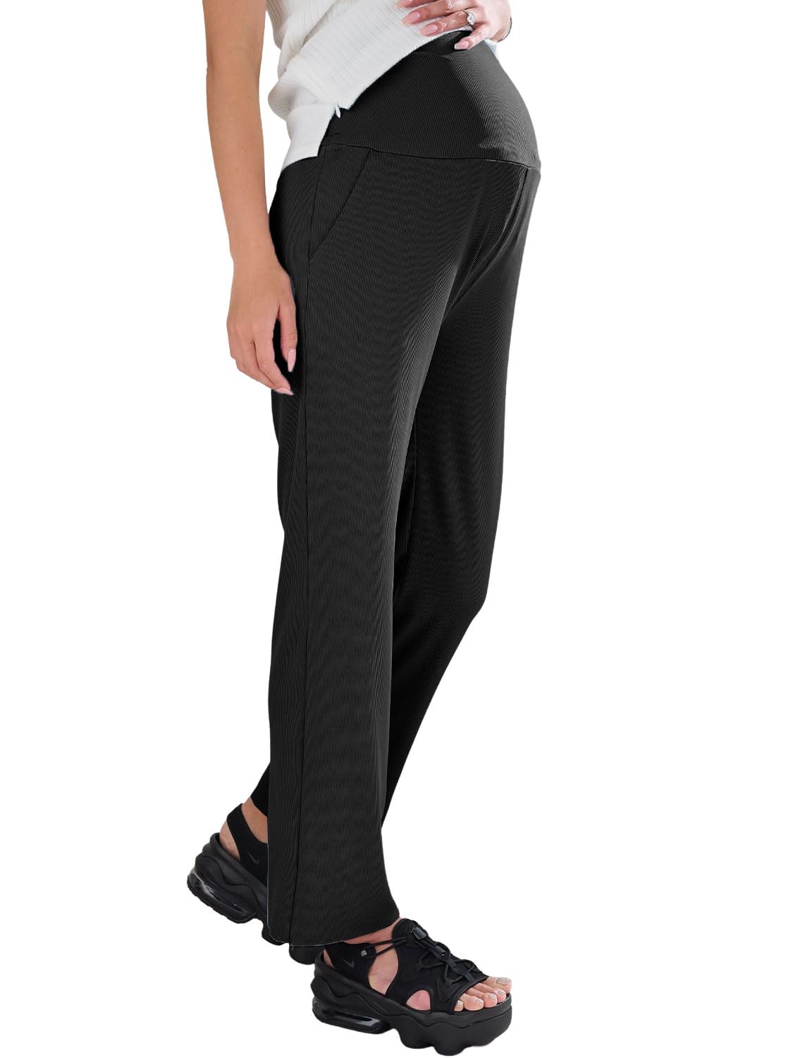 

Sweet Mommy Maternity Hem Wide Cool to the Summer Ribbed Includes Waist Rib that Wraps the Cool Free Black L [Sweet Mommy] Leggings, Cuttable, Pants,