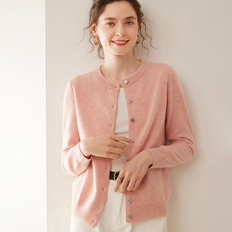 Damen Kaschmir Rundhals Einreiher Cardigan Pullover - Mittel-Dick - Frühling/Herbst