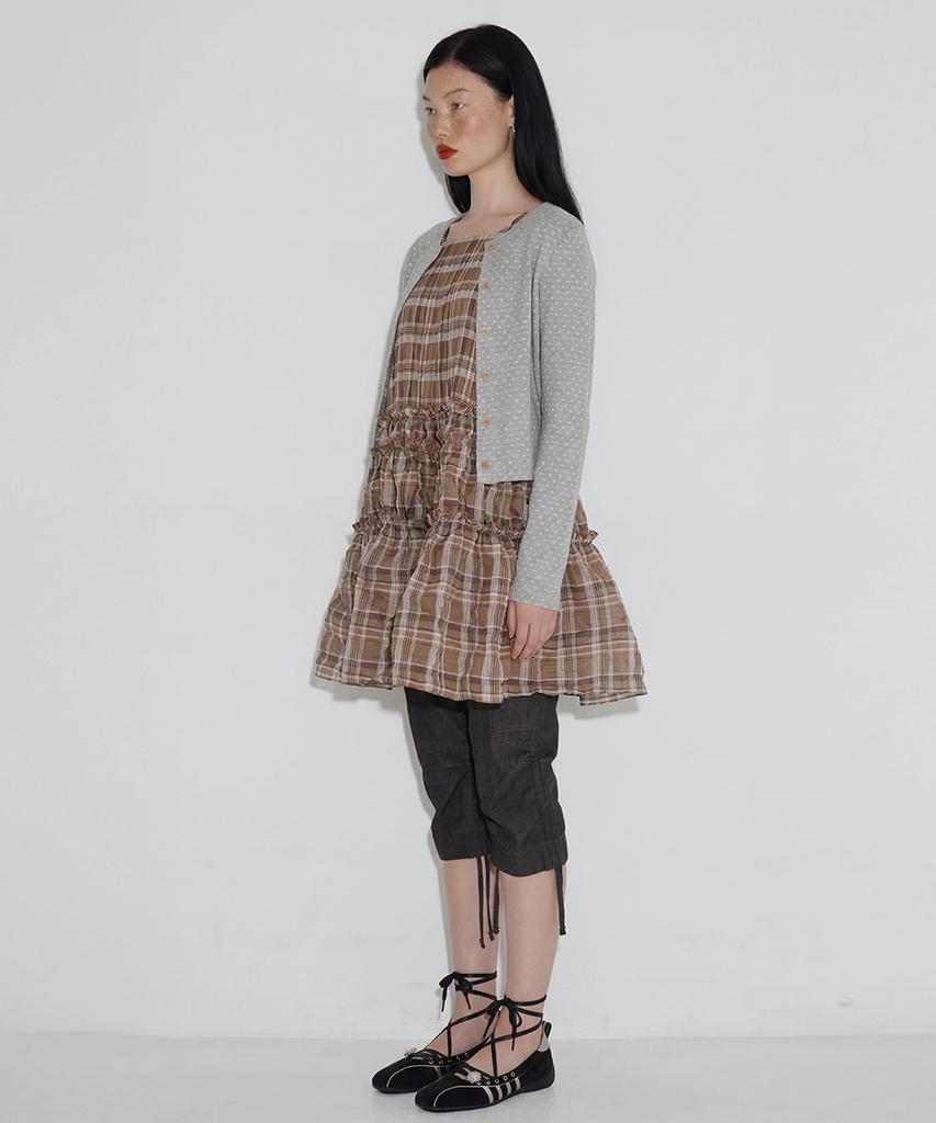 Cecese Tiered Ruffle Check Dress Beige