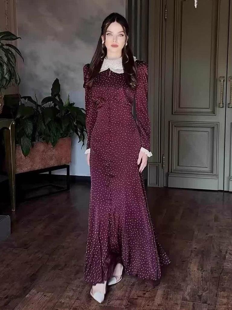 2026 European-American Lapel Print Long Sleeve Slimming Bodycon Dress