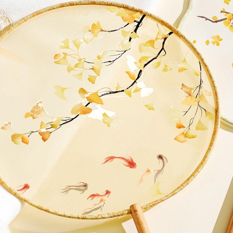 Chinese Fan with Pendant Handhelds Inks Painting Fan Tassels Round Silk Fan