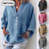 Women's Fashion Casual Solid Color Print Long Sleeve V Neck Blouses & Shirts