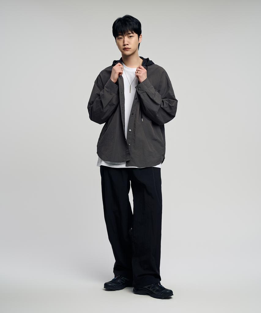 SLOW RECORD HOUSE Nylon Hoodie_Charcoal