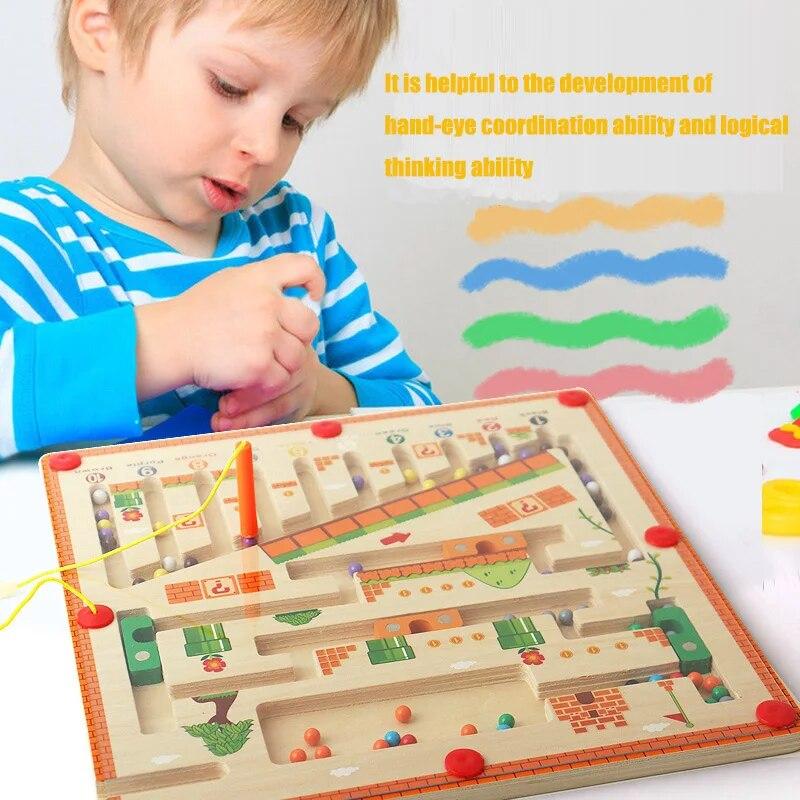 Children Wooden Magnetic Color and Number Maze Learning Education Toys Color Matching Montessori Toys Wooden Toys Gift for Kids