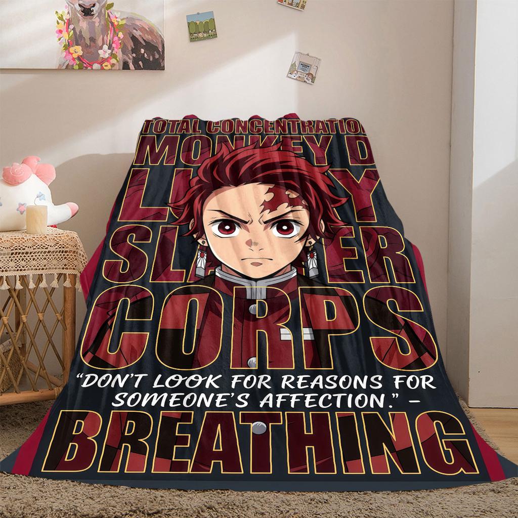 Demon Slayer Chic Cartoon Flannel Blanket, Printed Graphics for Sofa and Bed, Warm Bedding for Chairs and Travel_LIAN