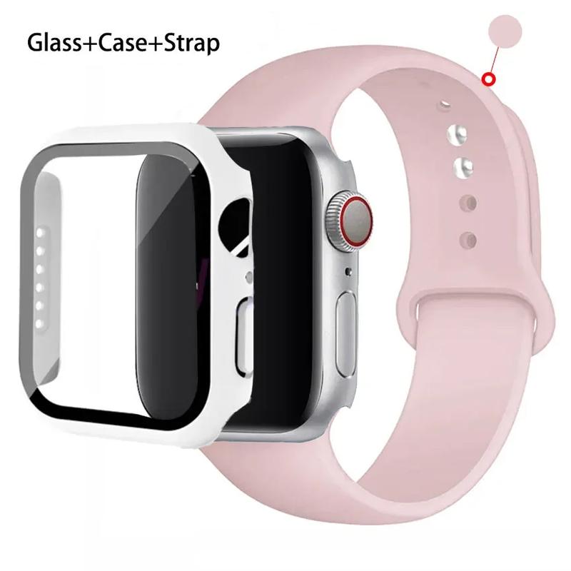 Szkło + etui + pasek do zegarka Apple Watch 44 mm 45 mm 42 mm 41 mm 40 mm 38 mm Silikonowy pasek do zegarka Bransoleta iWatch seria 8 9 7 6 5 4 3 SE