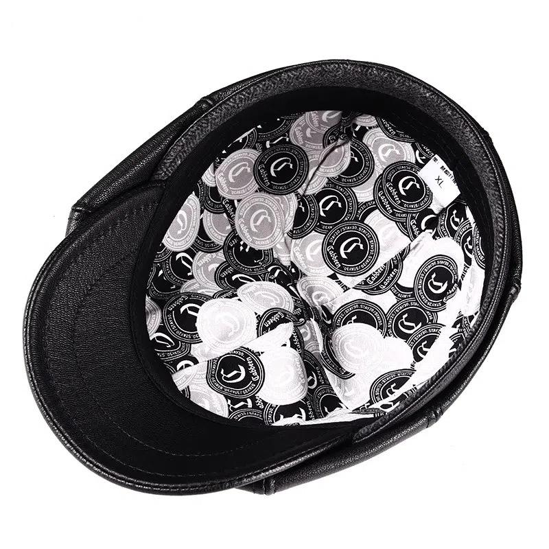 Men's Genuine Goatskin Leather Newsboy Cap - Autumn/Winter Outdoor Cold-Proof & Warm Fashion Beret