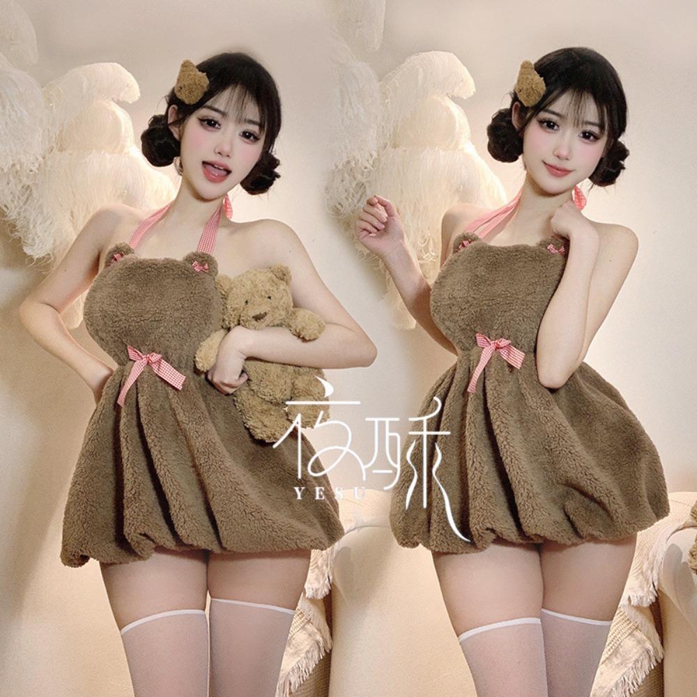Night Crisp Sexy Lingerie Bear Cosplay Free Night Club Buttocks Large Size Uniform Temptation Backless Suit