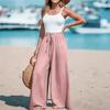 Women's Wide-Leg Solid Color Casual Polyester Pants