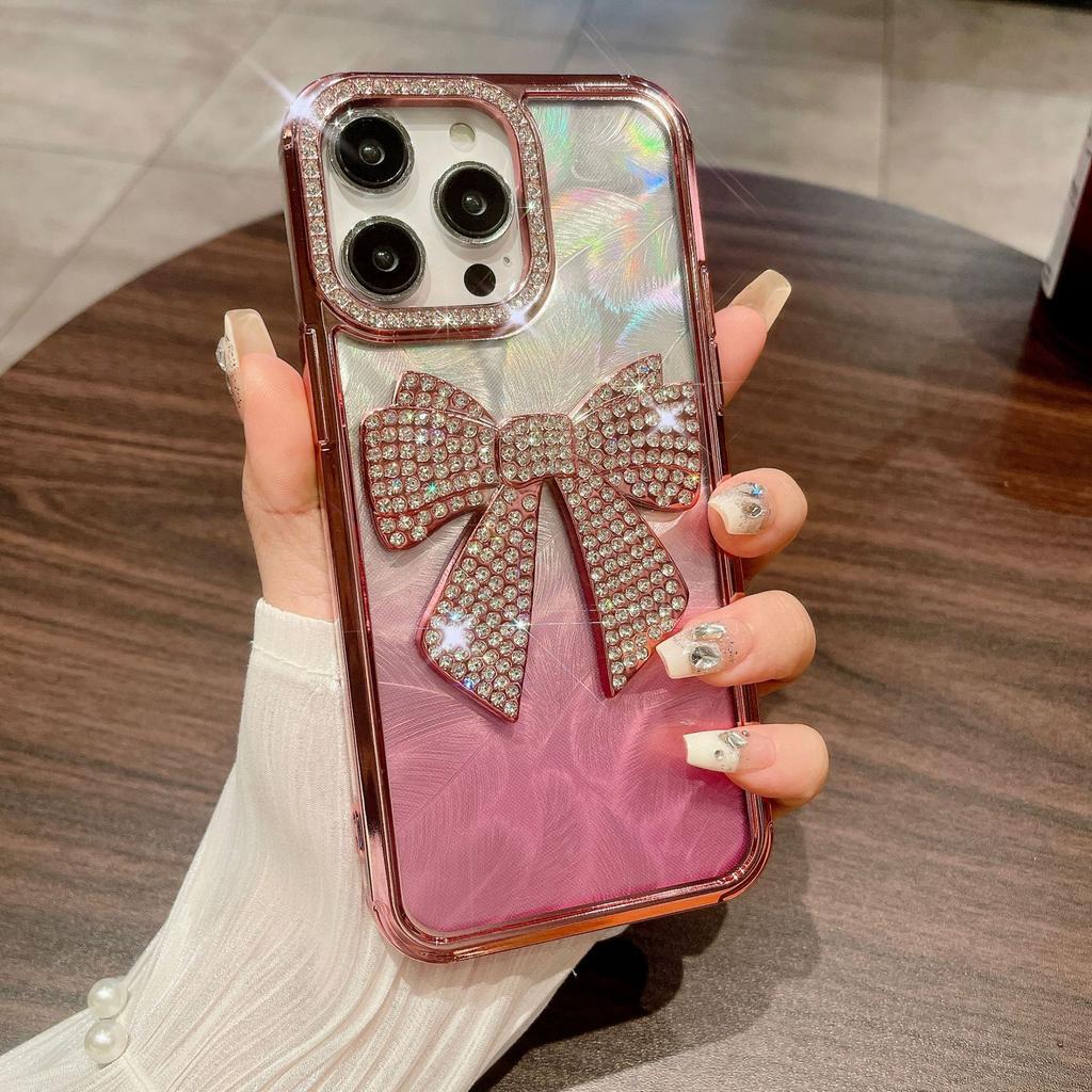 For IPhone 15 Electroplated Butterfly Crystal Diamond Phone Case for Apple 14 Gradient Feather 13 Luxury Protective Case for Women