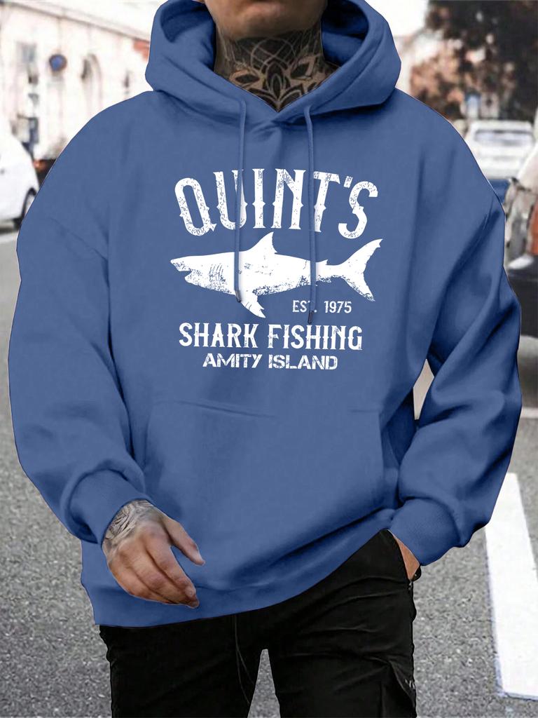 Quint'S Shark Fishing Amity Island Print Men Hoody Autumn Fleece Hoodies Hip Hop Loose Streetwear All-Match Comfortable Clothing