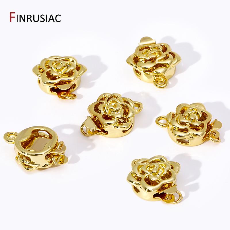 18K Gold Plated Brass Flower Shape Pearl Clasps Connector Fasteners Lock Closure Clasps For Jewelry Making Findings