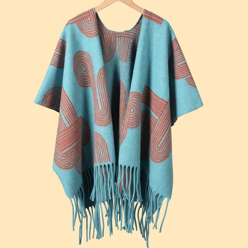 Simple ink painting shawl women with high-end fashion cape jacket autumn and winter high-end imitation cashmere scarf