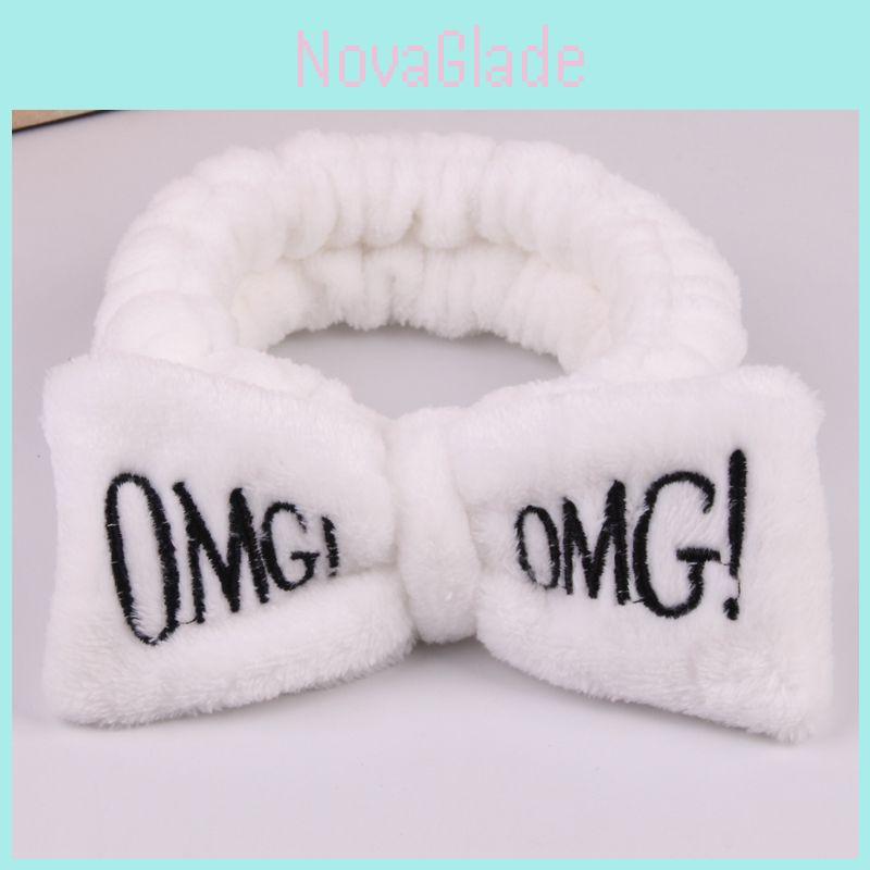Vibrant Candy Color Omg Letters Bow Headband Coral Fleece Wash Face Makeup Hairband