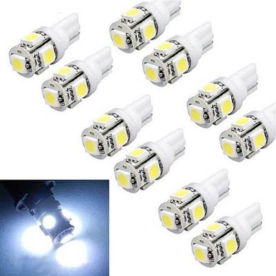10Pcs W5W 2825 T10 Wedge 5-SMD 5050 Xenon White Light LED Bulbs Car Auto Lights