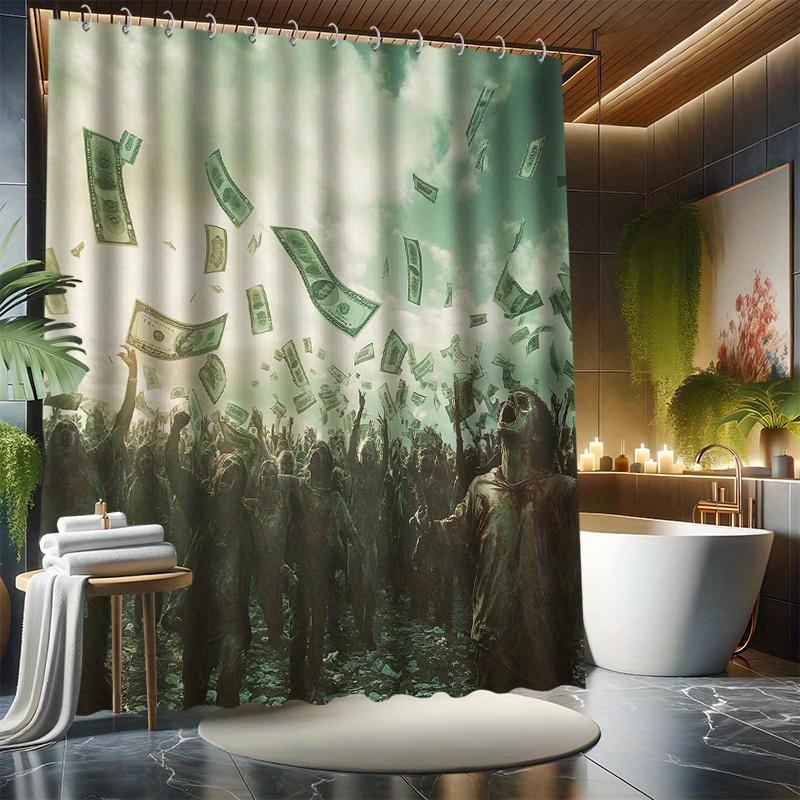 Zombie Rain Of Money Shower Curtain Set, Water-Resistant Polyester, Bathtub Partition, Fantasy Bathroom Decor, All Seasons