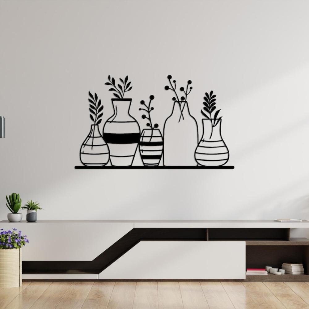 Wrought Iron Vase Wall Art Minimalist Metal Silhouette Home Decor