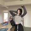 Cardigan short retro contrasting color design knitted sweater women's autumn short inner bottoming shirt double zipper sweater women