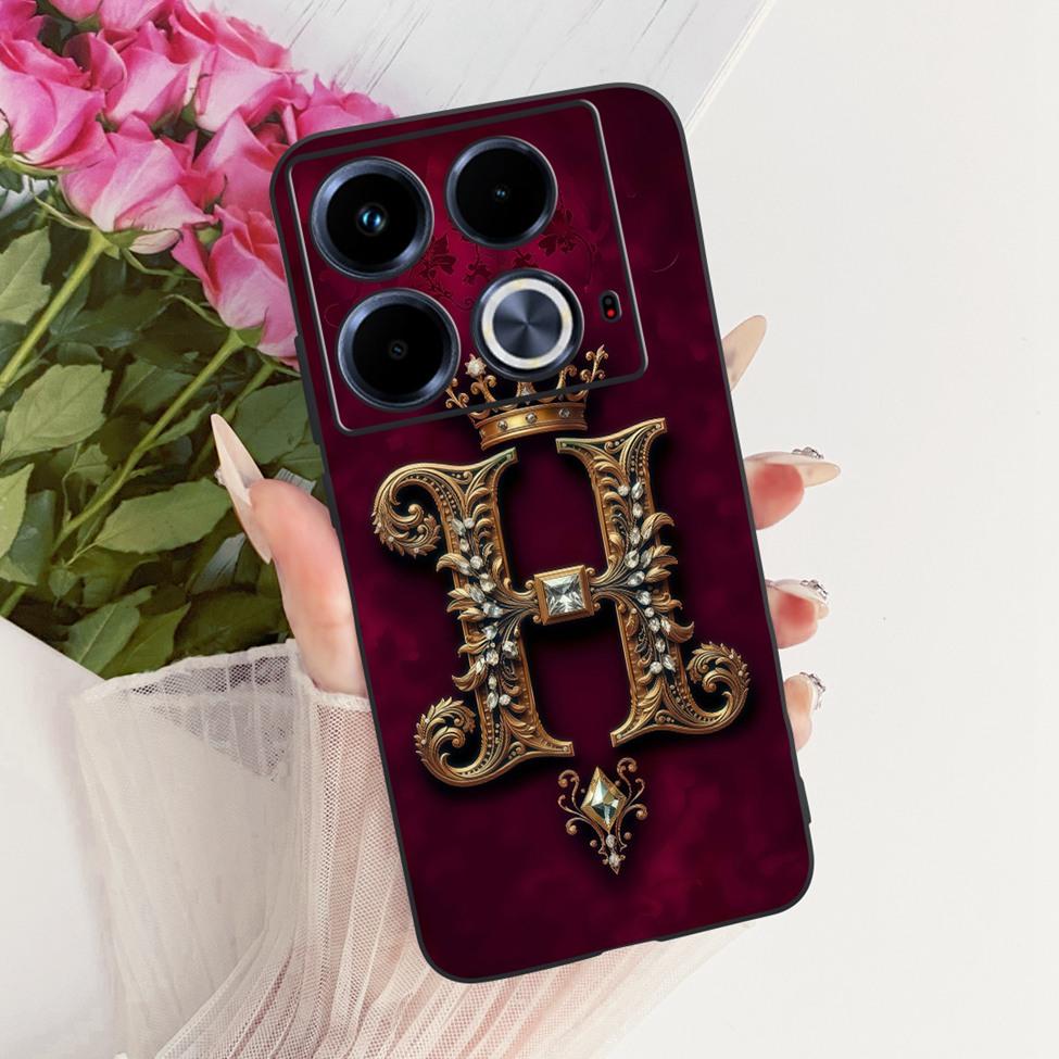 For Infinix Note 40 4G Case Silicone Luxury Crown A-Z Letters 2D Flat Pattern Soft Phone Case For Infinix Note40 4G X6853 Cover