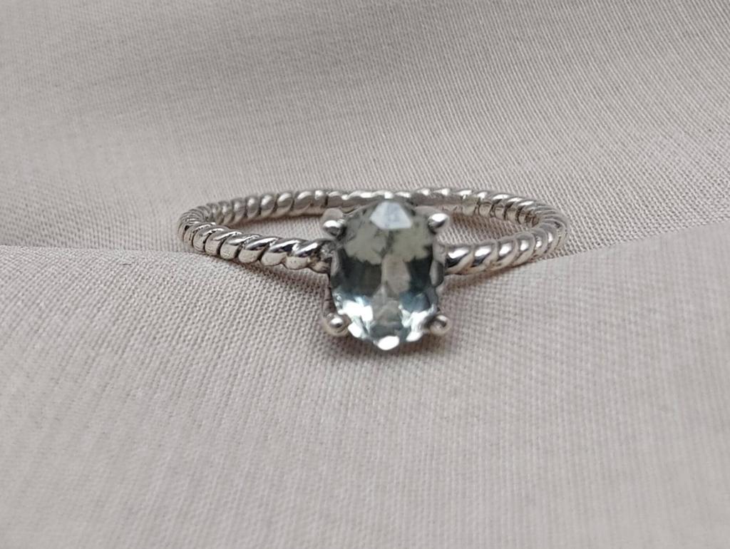Green Amethyst Ring: 925 Sterling Silver Prasiolite, Twisted Band