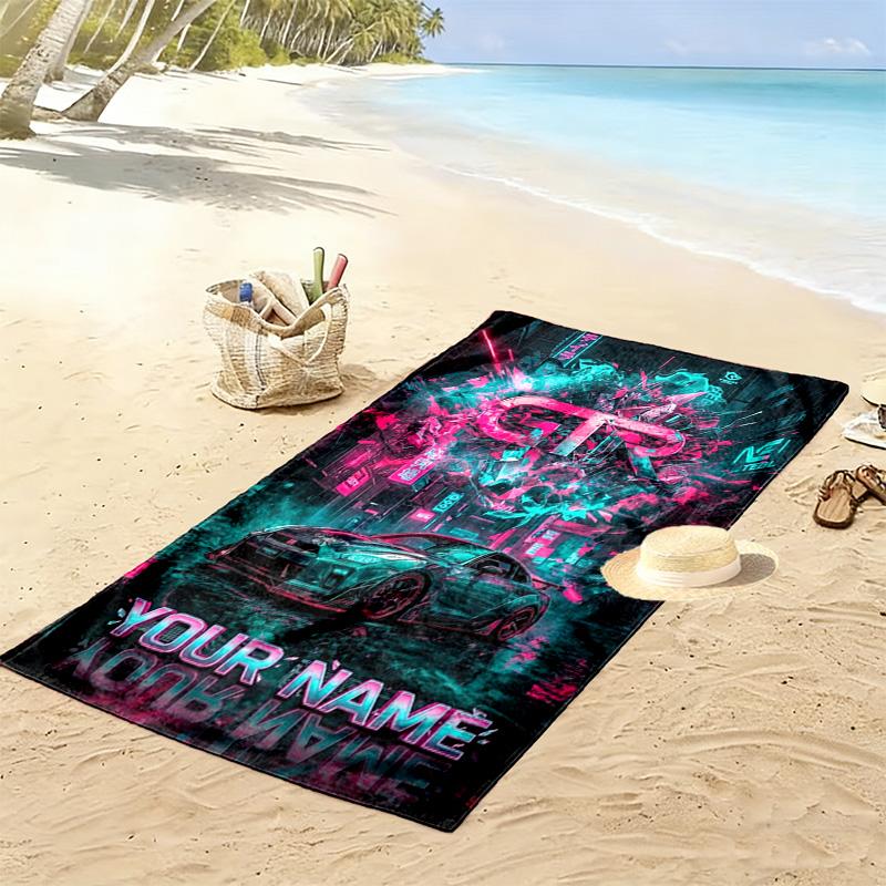 Name Custom Car posters Print Beach Towel, Large Soft Quick Dry Towel for Beach Camping Swimming