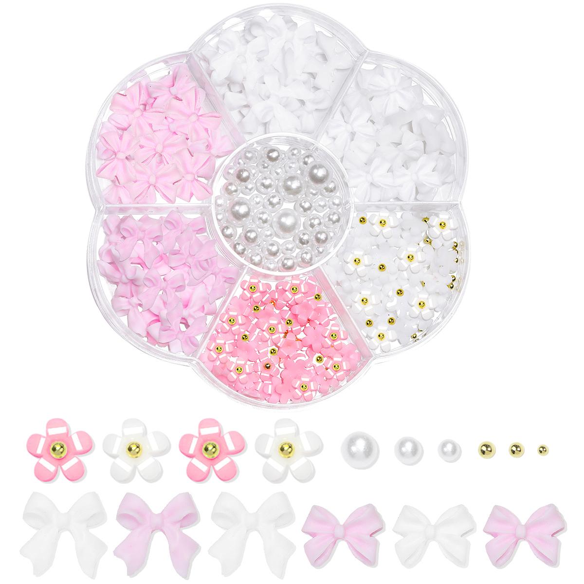

Mixed Acrylic Bowknot 3D Nail Art Decorations Flower Resin Charms Gold Beads Caviar Pearl Mixed Rhinestones Accessories Boxed