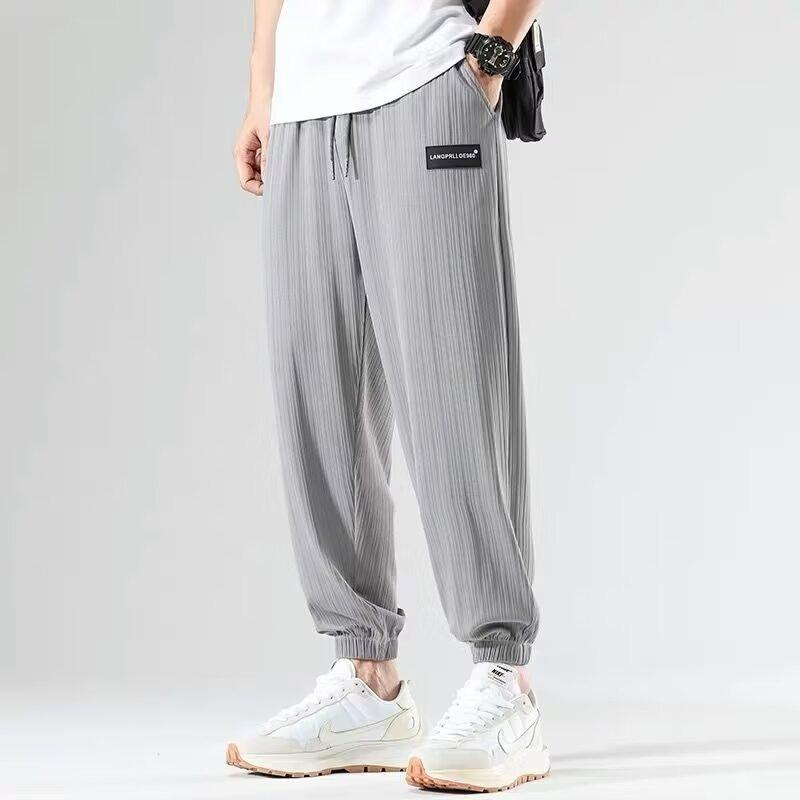 Shirts and Less Clothing, Ice Silk Pants, Men's Summer Thin Drape Leggings, Casual Trousers, Loose Trend Elastic Sweatpants