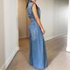 Elegant Women's Sleeveless Washed Denim Jumpsuit with Wide-Leg Pants