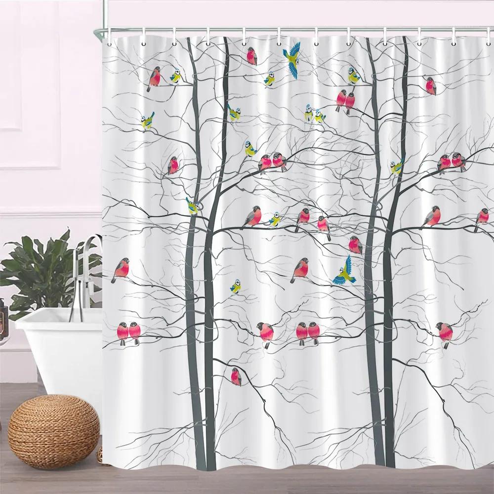 Modern Black Shower Curtain Set With Hooks-Black And White Shower Curtain For Bathroom Fabric Geometric Bath Curtains With Hooks